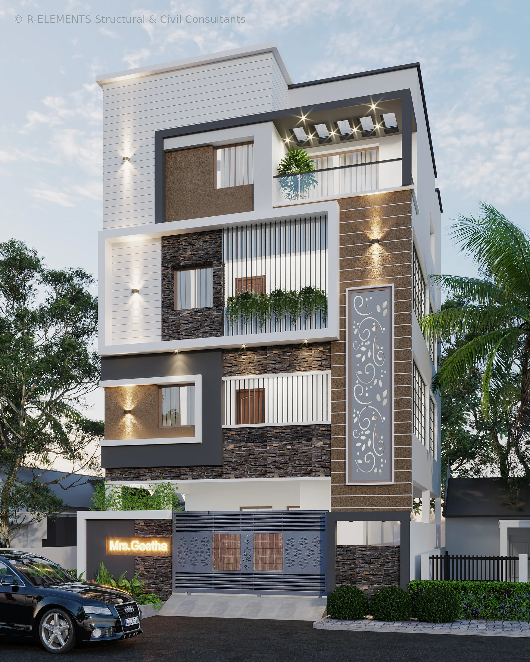 Contemporary multistorey residential elevation design visual