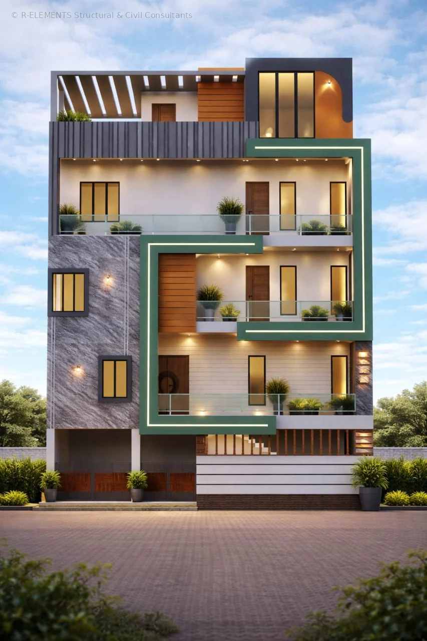 Modern residential elevation design visual